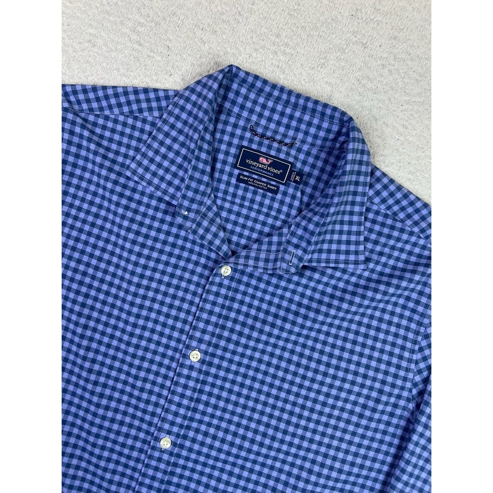 Vineyard Vines Shirt Mens XL Blue Check Performance Slim Fit Cooper Button Up